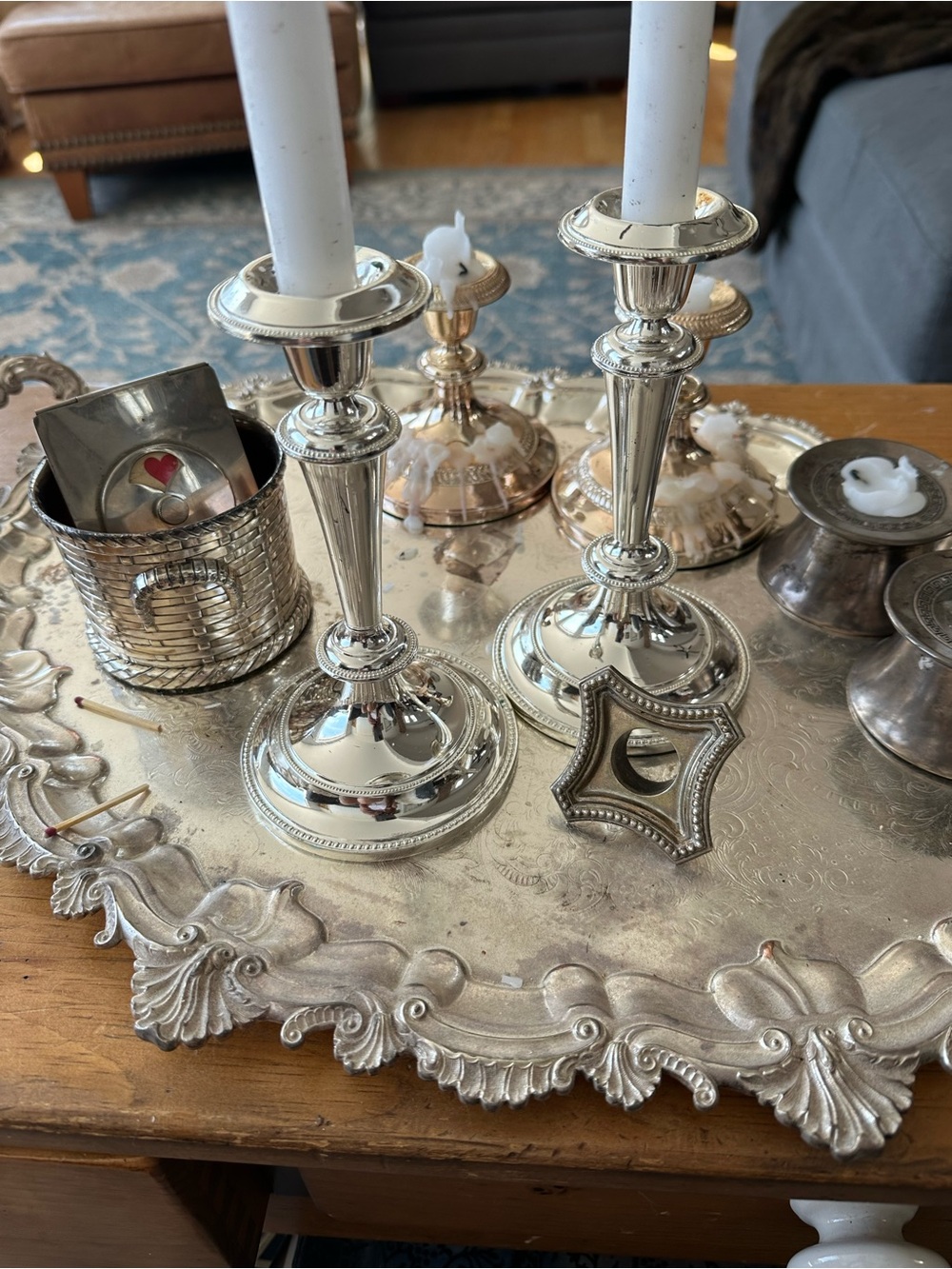 Pair of Vintage Silver Finish Candle Holders As Found